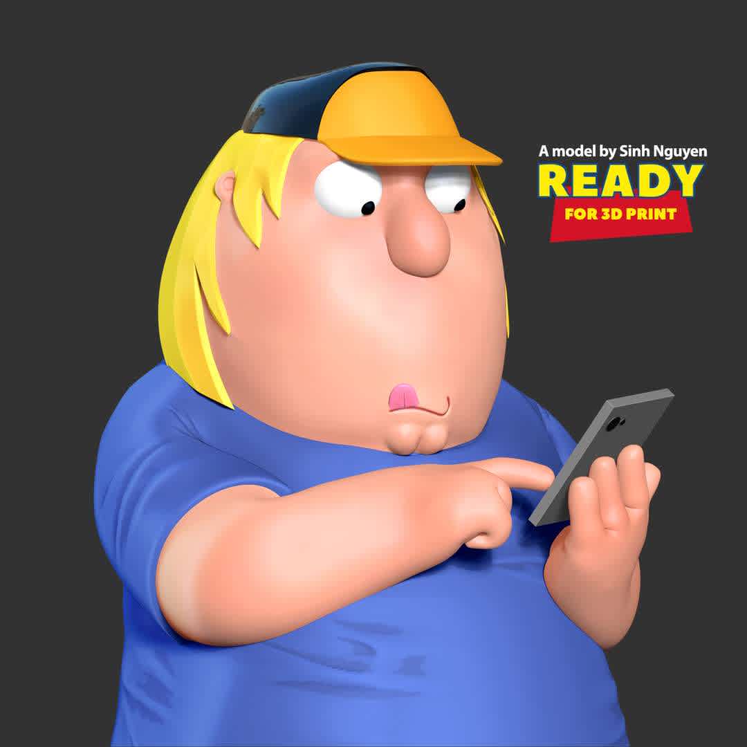 Chris Griffin - Family Guy Fanart  - Christopher Cross “Chris” Griffin is a fictional character from the animated television series, Family Guy.

Basic parameters:

- STL, OBJ format for 3D printing with 04 discrete objects
- ZTL format for Zbrush (version 2019.1.2 or later)
- Model height: 15cm
- Version 1.0 - Polygons: 1817014 & Vertices: 1321322
Model ready for 3D printing.

Please vote positively for me if you find this model useful. - Los mejores archivos para impresión 3D del mundo. Modelos Stl divididos en partes para facilitar la impresión 3D. Todo tipo de personajes, decoración, cosplay, prótesis, piezas. Calidad en impresión 3D. Modelos 3D asequibles. Bajo costo. Compras colectivas de archivos 3D.