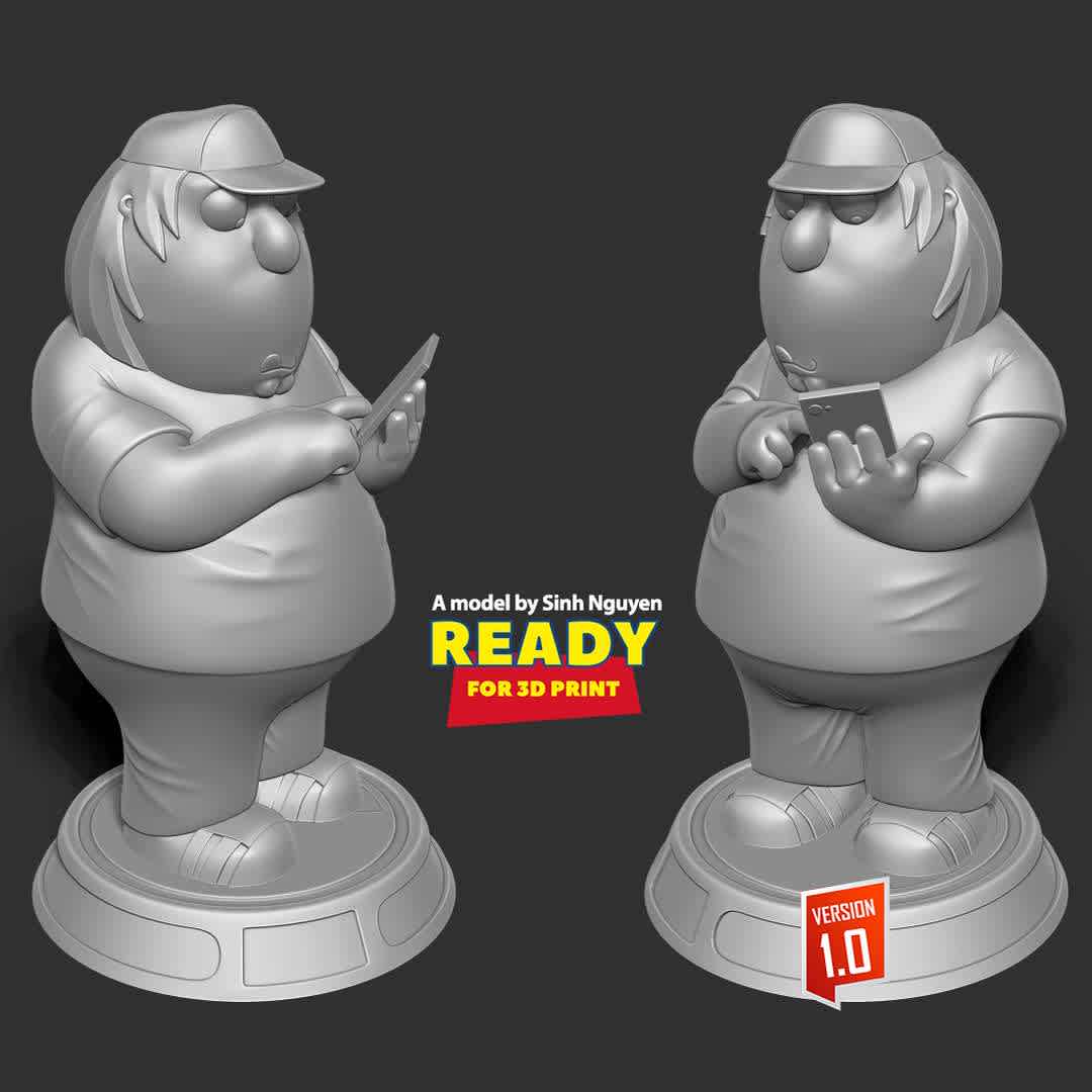 Chris Griffin - Family Guy Fanart  - Christopher Cross “Chris” Griffin is a fictional character from the animated television series, Family Guy.

Basic parameters:

- STL, OBJ format for 3D printing with 04 discrete objects
- ZTL format for Zbrush (version 2019.1.2 or later)
- Model height: 15cm
- Version 1.0 - Polygons: 1817014 & Vertices: 1321322
Model ready for 3D printing.

Please vote positively for me if you find this model useful. - The best files for 3D printing in the world. Stl models divided into parts to facilitate 3D printing. All kinds of characters, decoration, cosplay, prosthetics, pieces. Quality in 3D printing. Affordable 3D models. Low cost. Collective purchases of 3D files.