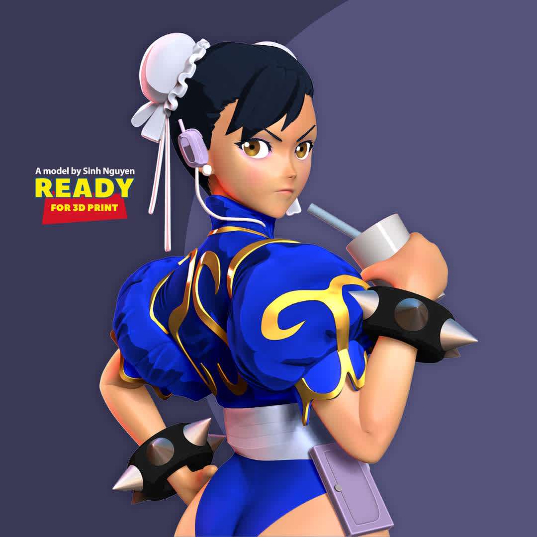 Chun-Li - Street Fighter Fanart - "This is Chun-Li's favorite time after fights."

Basic parameters:

- STL format for 3D printing with 07 discrete objects
- Model height: 20cm
- Version 1.0: Polygons: 2361785 & Vertices: 1393750

Model ready for 3D printing.

Please vote positively for me if you find this model useful. - The best files for 3D printing in the world. Stl models divided into parts to facilitate 3D printing. All kinds of characters, decoration, cosplay, prosthetics, pieces. Quality in 3D printing. Affordable 3D models. Low cost. Collective purchases of 3D files.