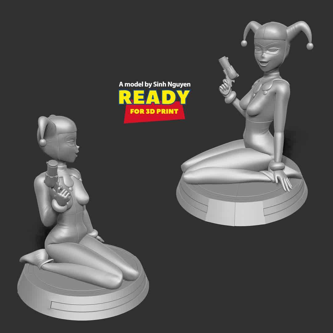 Classic Harley Quinn Fanart  - Part 01: https://co3d.art/m/classic-harley-quinn

Basic parameters:

- STL, OBJ format for 3D printing with 03 discrete objects
- ZTL format for Zbrush (version 2019.1.2 or later)
- Model height: 15cm
- Version 1.0 - Polygons: 1481814 & Vertices: 826725

Model ready for 3D printing.

Please vote positively for me if you find this model useful. - The best files for 3D printing in the world. Stl models divided into parts to facilitate 3D printing. All kinds of characters, decoration, cosplay, prosthetics, pieces. Quality in 3D printing. Affordable 3D models. Low cost. Collective purchases of 3D files.