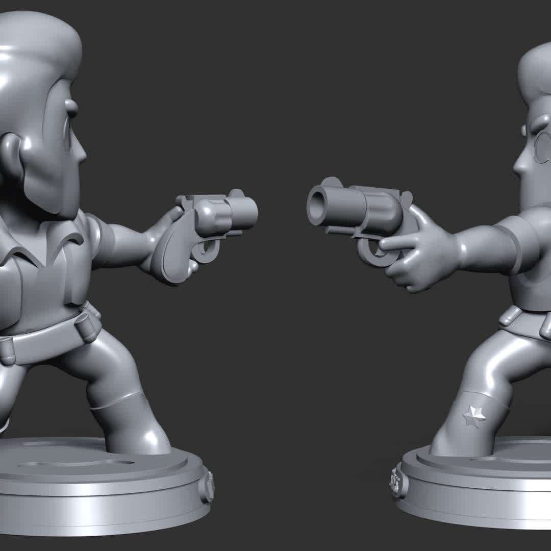 Colt Brawl Stars - This model has a height of 12 cm.

When you purchase this model, you will own:

- STL, OBJ file with 02 separated files (with key to connect together) is ready for 3D printing.

- Zbrush original files (ZTL) for you to customize as you like.

This is version 1.0 of this model.

Hope you like him. Thanks for viewing! - Os melhores arquivos para impressão 3D do mundo. Modelos stl divididos em partes para facilitar a impressão 3D. Todos os tipos de personagens, decoração, cosplay, próteses, peças. Qualidade na impressão 3D. Modelos 3D com preço acessível. Baixo custo. Compras coletivas de arquivos 3D.