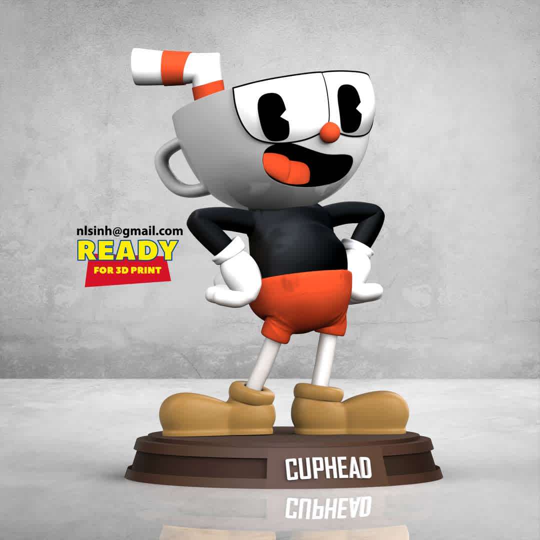 Cuphead Fanart  - Cuphead is a classic run and gun action game heavily focused on boss battles.

** Information: this model has a height of 12cm.

When you purchase this model, you will own:

- STL, OBJ file with 03 separated files (with key to connect together) is ready for 3D printing.
- Zbrush original files (ZTL) for you to customize as you like.

This is version 1.0 of this model.

Hope you like him. Thanks for viewing! - The best files for 3D printing in the world. Stl models divided into parts to facilitate 3D printing. All kinds of characters, decoration, cosplay, prosthetics, pieces. Quality in 3D printing. Affordable 3D models. Low cost. Collective purchases of 3D files.