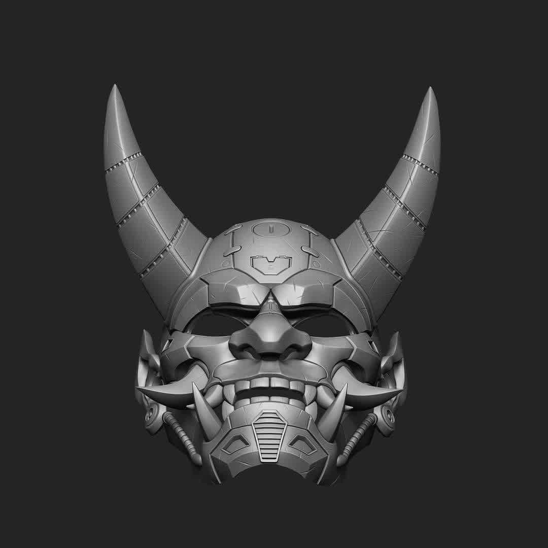Cyberpunk Japanese Oni Mask 3D print model - This is a 3D STL file for CNC machine, that is compatible with Aspire, Artcam, and also other platforms that support the STL format(Blender, Zbrush, Maya, etc...) File for print it personally on a 3d printer. The size of this design is adjustable to your needs. After Payment You will get directly the link to Download This design was made by the Maskitto team. All the rights belong to the creators, therefore, it is forbidden to resell nor share this design as a digital file. However, you are allowed to sell the product that you carve in wood or other material on your CNC from our file Feel free to contact for every issue or information.The Mask is sized for a standard adult's head..Print size mask without horns: length - 209 mm/ width - 211 mm/ height - 209 mm. Recommended settings for printing:Print with at least 15-20% infill,Layer Height 0.1 - 0.16 mm - The best files for 3D printing in the world. Stl models divided into parts to facilitate 3D printing. All kinds of characters, decoration, cosplay, prosthetics, pieces. Quality in 3D printing. Affordable 3D models. Low cost. Collective purchases of 3D files.