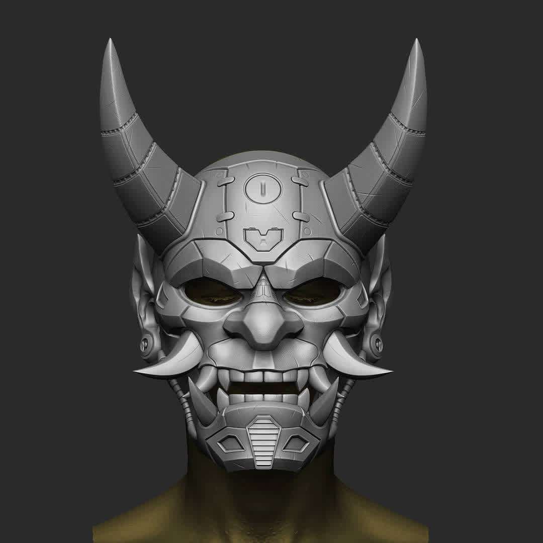 Cyberpunk Japanese Oni Mask 3D print model - This is a 3D STL file for CNC machine, that is compatible with Aspire, Artcam, and also other platforms that support the STL format(Blender, Zbrush, Maya, etc...) File for print it personally on a 3d printer. The size of this design is adjustable to your needs. After Payment You will get directly the link to Download This design was made by the Maskitto team. All the rights belong to the creators, therefore, it is forbidden to resell nor share this design as a digital file. However, you are allowed to sell the product that you carve in wood or other material on your CNC from our file Feel free to contact for every issue or information.The Mask is sized for a standard adult's head..Print size mask without horns: length - 209 mm/ width - 211 mm/ height - 209 mm. Recommended settings for printing:Print with at least 15-20% infill,Layer Height 0.1 - 0.16 mm - The best files for 3D printing in the world. Stl models divided into parts to facilitate 3D printing. All kinds of characters, decoration, cosplay, prosthetics, pieces. Quality in 3D printing. Affordable 3D models. Low cost. Collective purchases of 3D files.