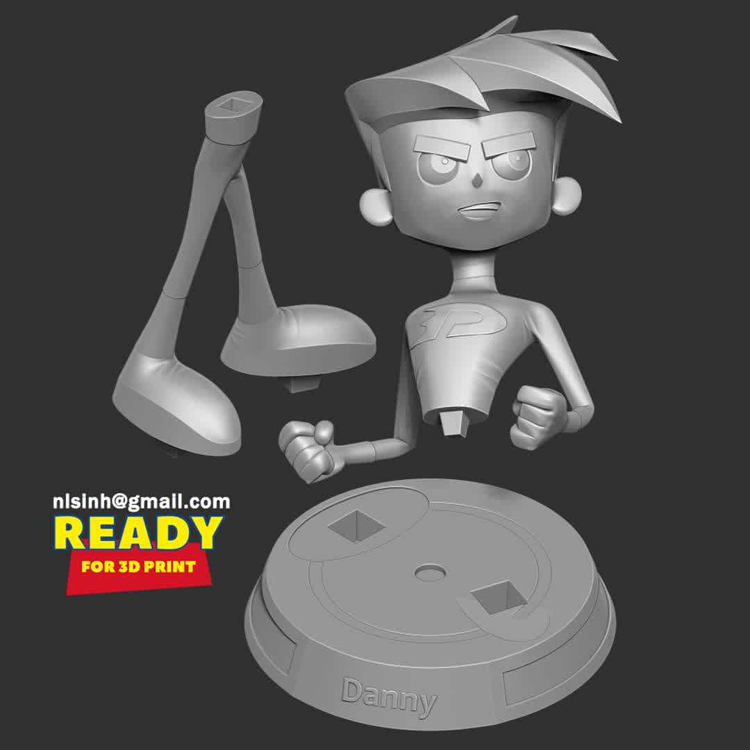 Danny Phantom Fanart  - Danny Phantom is an American animated action adventure television series created by Butch Hartman for Nickelodeon.

I have divided the 03 individual parts to make it easy for 3D printing:

- OBJ, STL files are ready for 3D printing.

- Zbrush original files for you to customize as you like.

26th September, 2020: This is version 1.0 of this model.

1st April, 2022: version 1.1 - Merge parts together for neater & Presenting images to make the post look better.

Thanks very much for viewing my model. Hope you guys like him. Best regards! - The best files for 3D printing in the world. Stl models divided into parts to facilitate 3D printing. All kinds of characters, decoration, cosplay, prosthetics, pieces. Quality in 3D printing. Affordable 3D models. Low cost. Collective purchases of 3D files.