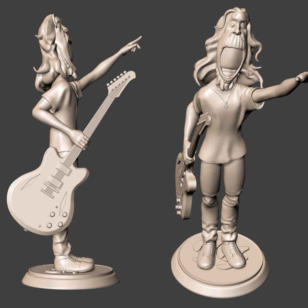 Dave Grohl Caricature - Caricature collectible of Dave Grohl, lead singer of Foo Fighter's band. The character is on top of a base with the logo of the band. - The best files for 3D printing in the world. Stl models divided into parts to facilitate 3D printing. All kinds of characters, decoration, cosplay, prosthetics, pieces. Quality in 3D printing. Affordable 3D models. Low cost. Collective purchases of 3D files.