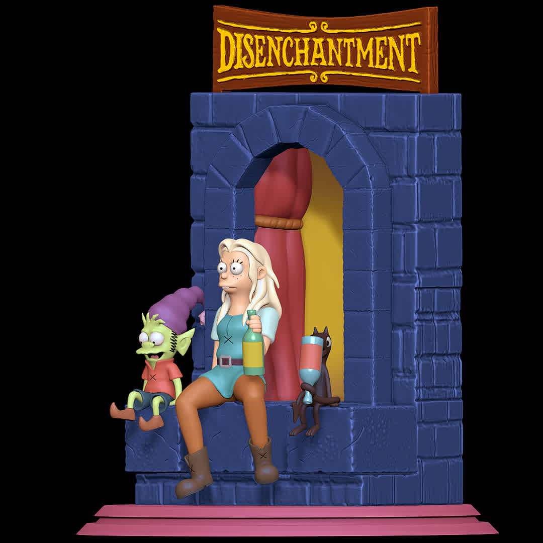 Disenchantment Diorama - Elfo scared of the height, while bean and luci are getting drunk
 - The best files for 3D printing in the world. Stl models divided into parts to facilitate 3D printing. All kinds of characters, decoration, cosplay, prosthetics, pieces. Quality in 3D printing. Affordable 3D models. Low cost. Collective purchases of 3D files.