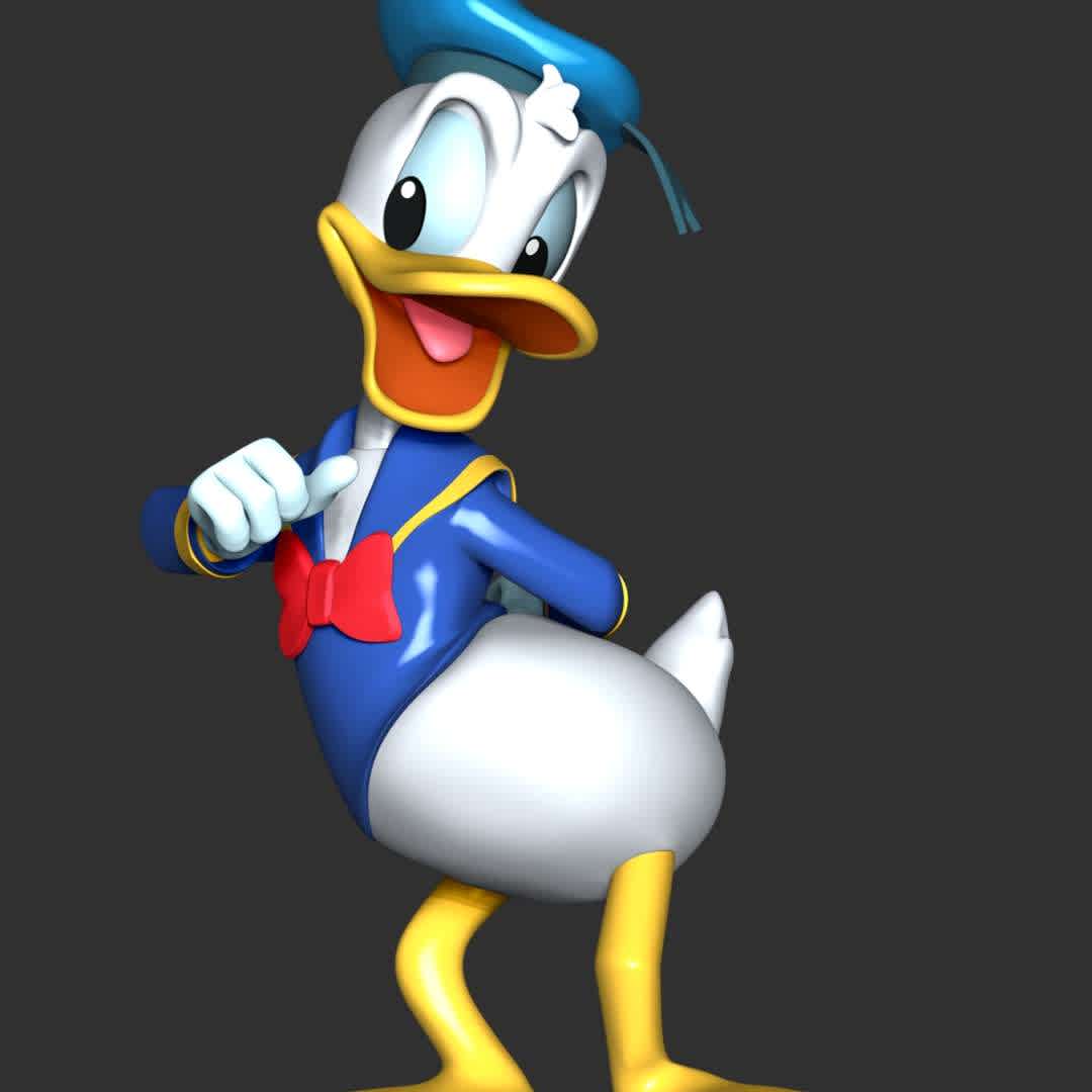 Donald duck  - These information of model:

**- The height of current model is 20 cm and you can free to scale it.**

**- Format files: STL, OBJ to supporting 3D printing.**

Please don't hesitate to contact me if you have any issues question. - The best files for 3D printing in the world. Stl models divided into parts to facilitate 3D printing. All kinds of characters, decoration, cosplay, prosthetics, pieces. Quality in 3D printing. Affordable 3D models. Low cost. Collective purchases of 3D files.