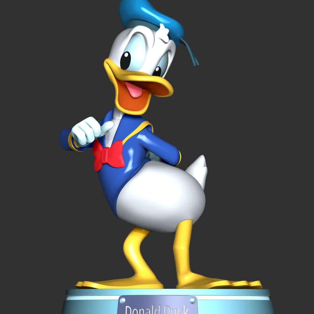 Donald duck  - These information of model:

**- The height of current model is 20 cm and you can free to scale it.**

**- Format files: STL, OBJ to supporting 3D printing.**

Please don't hesitate to contact me if you have any issues question. - The best files for 3D printing in the world. Stl models divided into parts to facilitate 3D printing. All kinds of characters, decoration, cosplay, prosthetics, pieces. Quality in 3D printing. Affordable 3D models. Low cost. Collective purchases of 3D files.