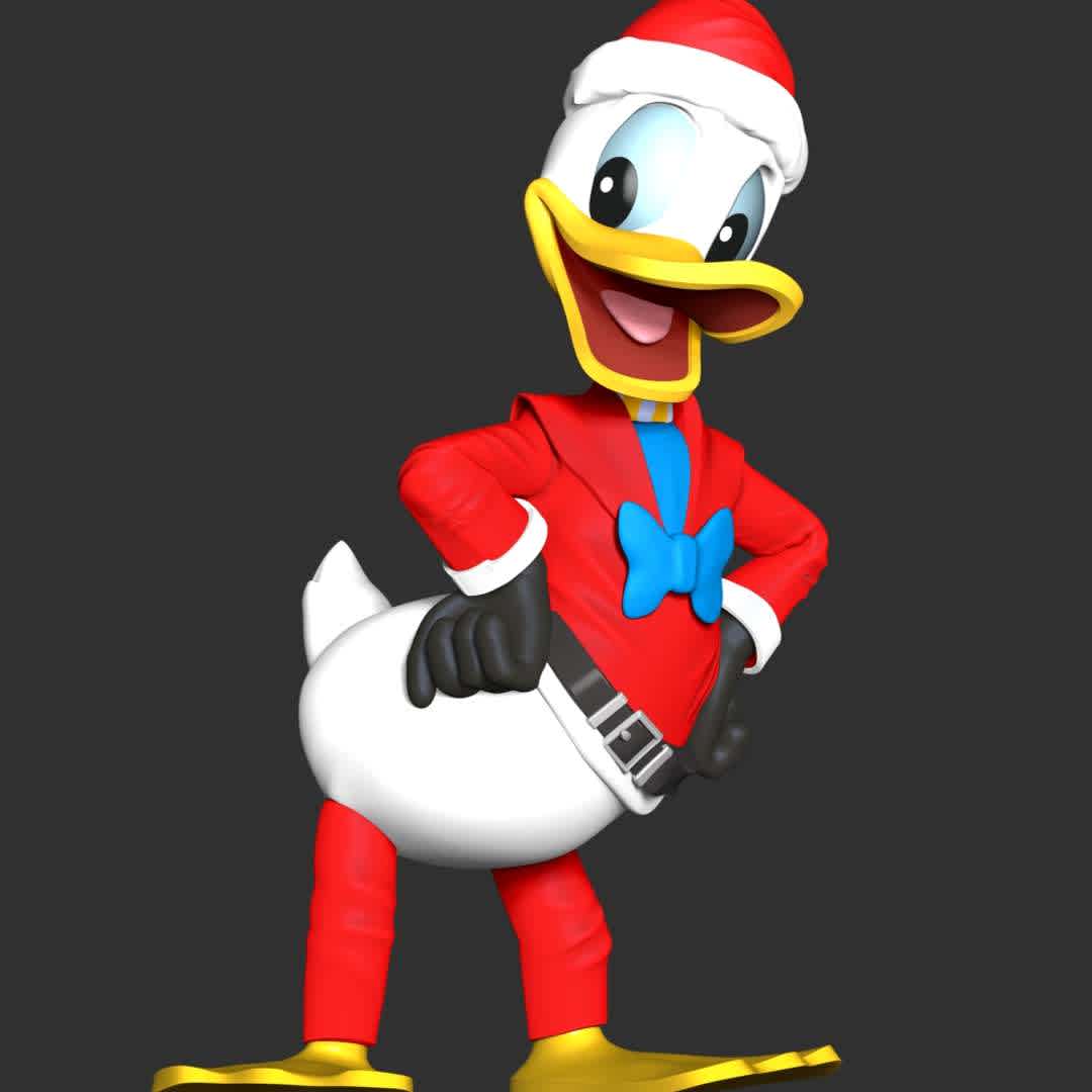 Donald Duck Merry Christmas - **Merry Christmas & Happy new year with Donald Duck**

These information of model:

**- The height of current model is 20 cm and you can free to scale it.**

**- Format files: STL, OBJ to supporting 3D printing.**

Please don't hesitate to contact me if you have any issues question. - The best files for 3D printing in the world. Stl models divided into parts to facilitate 3D printing. All kinds of characters, decoration, cosplay, prosthetics, pieces. Quality in 3D printing. Affordable 3D models. Low cost. Collective purchases of 3D files.