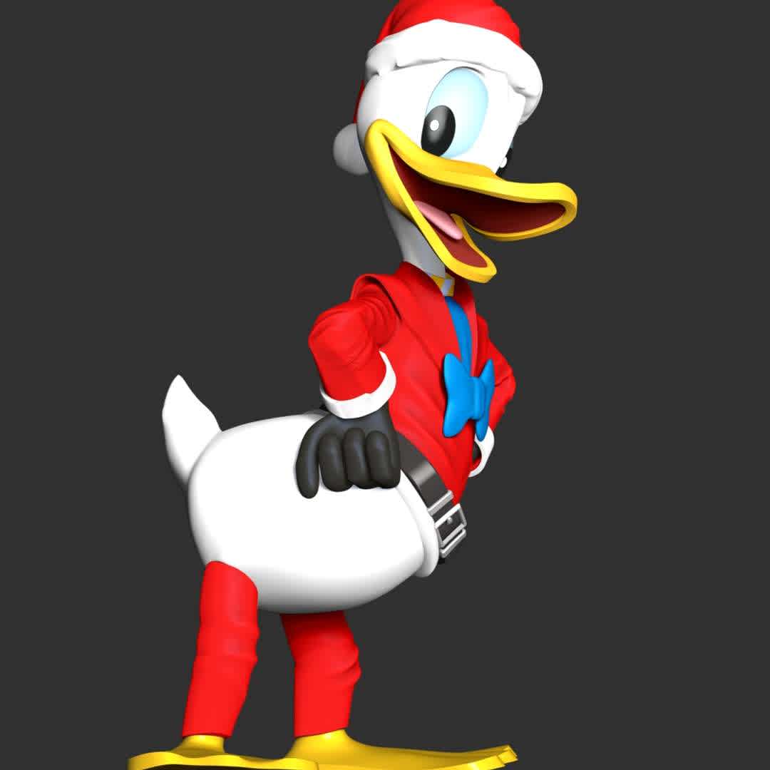 Donald Duck Merry Christmas - **Merry Christmas & Happy new year with Donald Duck**

These information of model:

**- The height of current model is 20 cm and you can free to scale it.**

**- Format files: STL, OBJ to supporting 3D printing.**

Please don't hesitate to contact me if you have any issues question. - The best files for 3D printing in the world. Stl models divided into parts to facilitate 3D printing. All kinds of characters, decoration, cosplay, prosthetics, pieces. Quality in 3D printing. Affordable 3D models. Low cost. Collective purchases of 3D files.