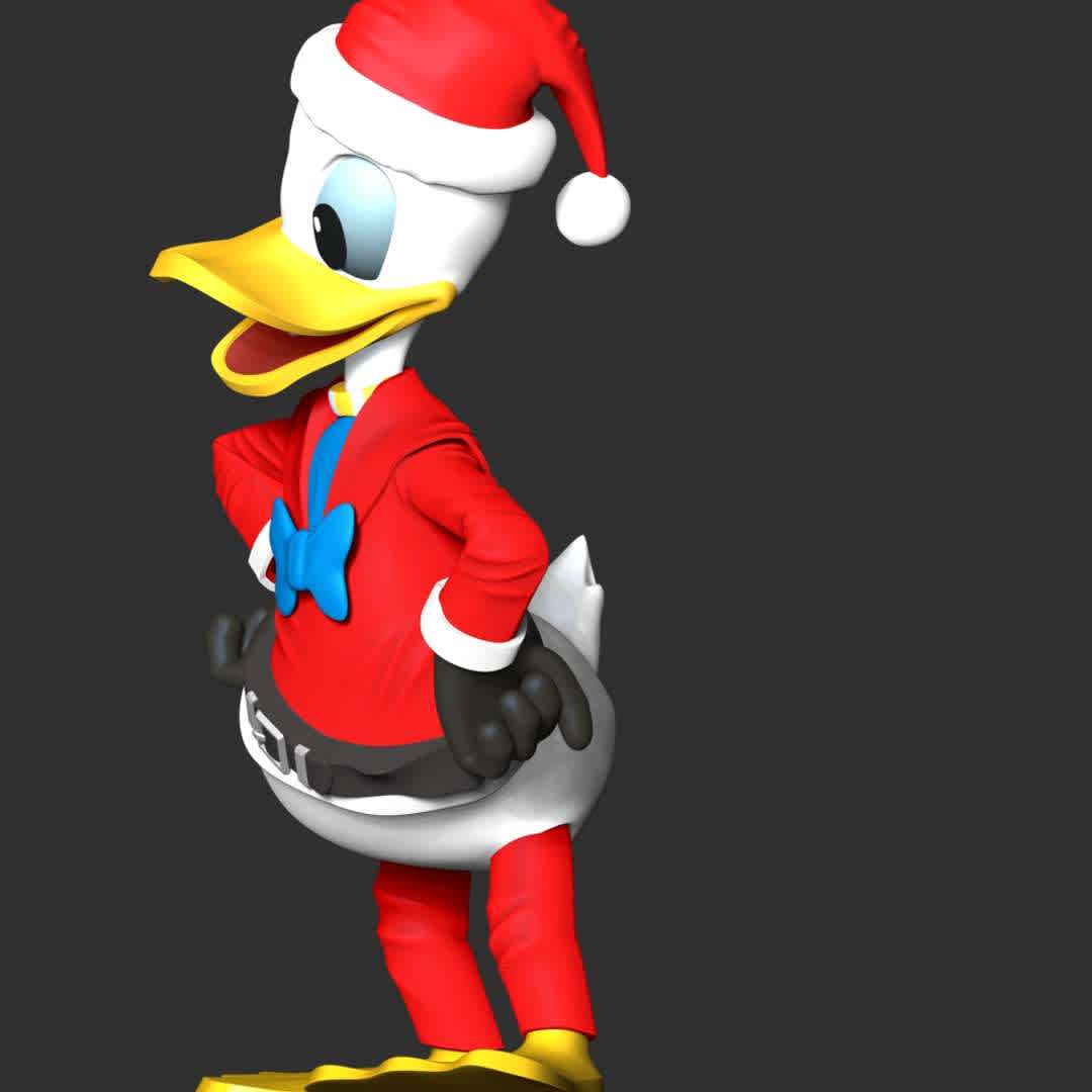 Donald Duck Merry Christmas - **Merry Christmas & Happy new year with Donald Duck**

These information of model:

**- The height of current model is 20 cm and you can free to scale it.**

**- Format files: STL, OBJ to supporting 3D printing.**

Please don't hesitate to contact me if you have any issues question. - The best files for 3D printing in the world. Stl models divided into parts to facilitate 3D printing. All kinds of characters, decoration, cosplay, prosthetics, pieces. Quality in 3D printing. Affordable 3D models. Low cost. Collective purchases of 3D files.