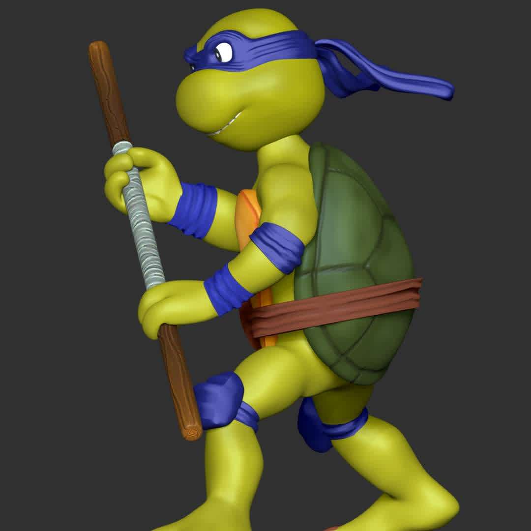 Donatello - Teenage Mutant Ninja Turtles - **Donatello, nicknamed Don or Donnie/Donny, is a superhero and one of the four main characters of the Teenage Mutant Ninja Turtles comics**

**The model ready for 3D printing.**

These information of model:

**- Format files: STL, OBJ to supporting 3D printing.**

**- Can be assembled without glue (glue is optional)**

**- Split down to 2 parts**

**- The height of current model is 20 cm and you can free to scale it.**

**- ZTL format for Zbrush for you to customize as you like.**

Please don't hesitate to contact me if you have any issues question.

If you see this model useful, please vote positively for it. - Los mejores archivos para impresión 3D del mundo. Modelos Stl divididos en partes para facilitar la impresión 3D. Todo tipo de personajes, decoración, cosplay, prótesis, piezas. Calidad en impresión 3D. Modelos 3D asequibles. Bajo costo. Compras colectivas de archivos 3D.