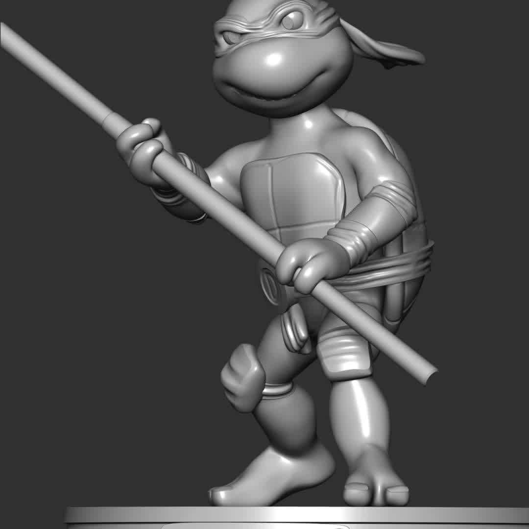 Donatello - Teenage Mutant Ninja Turtles - **Donatello, nicknamed Don or Donnie/Donny, is a superhero and one of the four main characters of the Teenage Mutant Ninja Turtles comics**

**The model ready for 3D printing.**

These information of model:

**- Format files: STL, OBJ to supporting 3D printing.**

**- Can be assembled without glue (glue is optional)**

**- Split down to 2 parts**

**- The height of current model is 20 cm and you can free to scale it.**

**- ZTL format for Zbrush for you to customize as you like.**

Please don't hesitate to contact me if you have any issues question.

If you see this model useful, please vote positively for it. - Los mejores archivos para impresión 3D del mundo. Modelos Stl divididos en partes para facilitar la impresión 3D. Todo tipo de personajes, decoración, cosplay, prótesis, piezas. Calidad en impresión 3D. Modelos 3D asequibles. Bajo costo. Compras colectivas de archivos 3D.