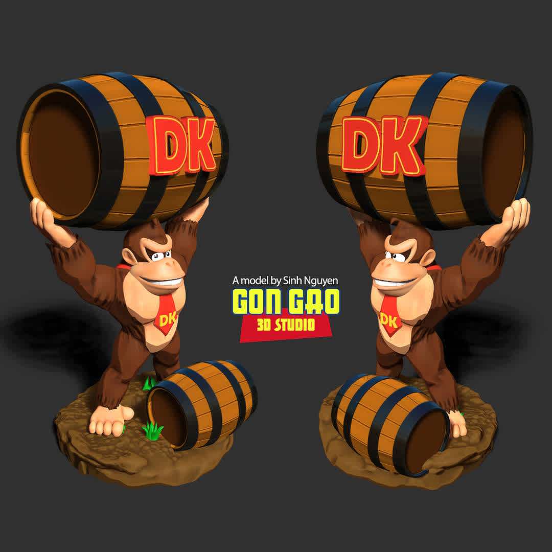 Donkey Kong - Basic parameters:

- STL format for 3D printing with 04 discrete objects
- Model height: 20cm
- Version 1.0: Polygons: 1609922 & Vertices: 1009806

Model ready for 3D printing.

Please vote positively for me if you find this model useful. - The best files for 3D printing in the world. Stl models divided into parts to facilitate 3D printing. All kinds of characters, decoration, cosplay, prosthetics, pieces. Quality in 3D printing. Affordable 3D models. Low cost. Collective purchases of 3D files.