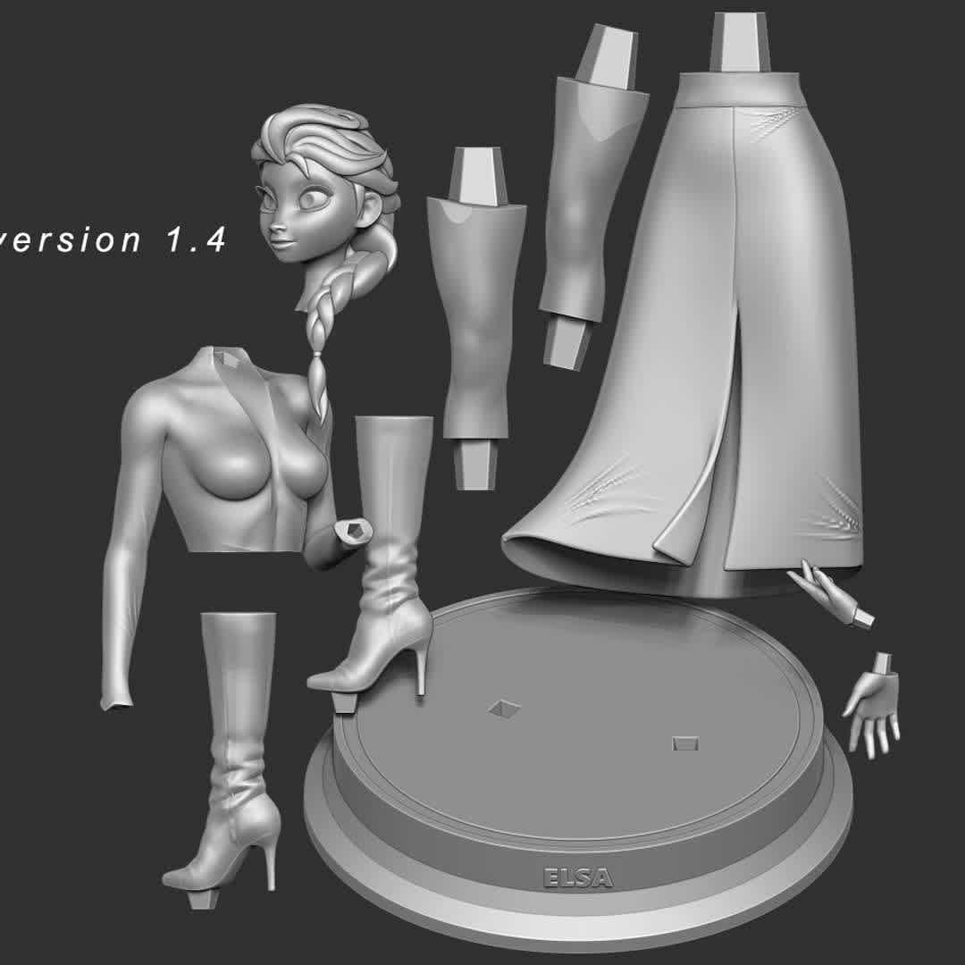 Elsa - Frozen 2 Fanart - When you buy this model, you will own:
* Original files of Zbrush ZTL, ZPR for easy editing to suit your requirements.

* File OBJ, STL used for 3D printing.

- This is version 1.1 (7th March: Split into sections to be ready for 3D printing.)
- This is version 1.2 (25th March: Add another version: Merge into 1 piece for those who need it. Merge all into 1 piece for those who need it.)
- 1st August, 2020: version 1.3 - Split and create standard keys for easy printing and coloring.

- 08th December, 2020: version 1.4 - Fix the lower body and legs for the correct connection.

Thank you for viewing my model.
Hope you enjoy her! :) - The best files for 3D printing in the world. Stl models divided into parts to facilitate 3D printing. All kinds of characters, decoration, cosplay, prosthetics, pieces. Quality in 3D printing. Affordable 3D models. Low cost. Collective purchases of 3D files.