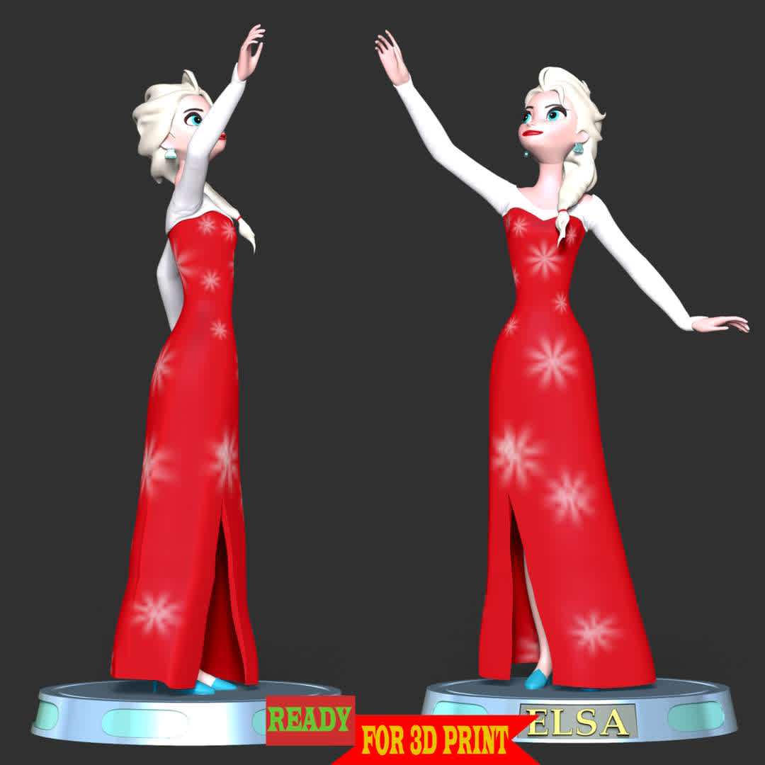 Elsa  - Elsa of Arendelle is a fictional character who appears in Disney   animated film Frozen.

**These information of this model:**

- The model ready for 3D printing.
- The model current size is 20cm height, but you are free to scale it.
- Files format: STL, OBJ (included 05 separated files is ready for 3D printing). 
- Also includes Zbrush original file (ZTL) for you to customize as you like.

Hope you like her.
If you have any questions please don't hesitate to contact me. I will respond you ASAP. - The best files for 3D printing in the world. Stl models divided into parts to facilitate 3D printing. All kinds of characters, decoration, cosplay, prosthetics, pieces. Quality in 3D printing. Affordable 3D models. Low cost. Collective purchases of 3D files.