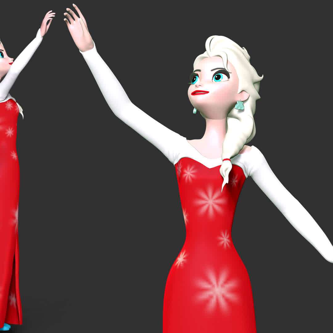 Elsa  - Elsa of Arendelle is a fictional character who appears in Disney   animated film Frozen.

**These information of this model:**

- The model ready for 3D printing.
- The model current size is 20cm height, but you are free to scale it.
- Files format: STL, OBJ (included 05 separated files is ready for 3D printing). 
- Also includes Zbrush original file (ZTL) for you to customize as you like.

Hope you like her.
If you have any questions please don't hesitate to contact me. I will respond you ASAP. - The best files for 3D printing in the world. Stl models divided into parts to facilitate 3D printing. All kinds of characters, decoration, cosplay, prosthetics, pieces. Quality in 3D printing. Affordable 3D models. Low cost. Collective purchases of 3D files.