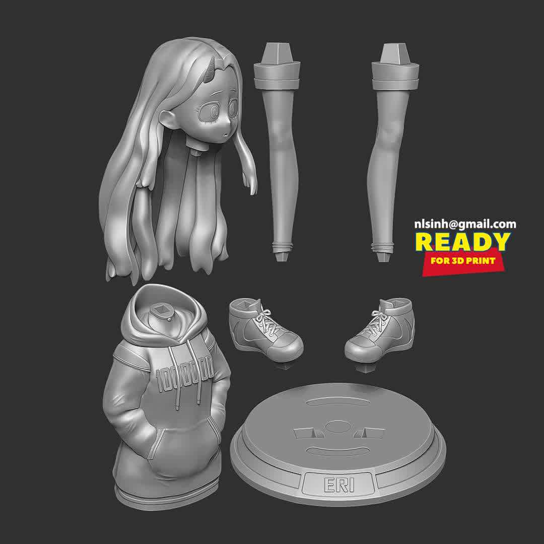 Eri - My Hero Academia - Eri, commonly known as Eri-Chan, is a major character from the anime/manga series My Hero Academia.

When you purchase this model, you will own:

-STL, OBJ file with 07 separated files (with key to connect together) is ready for 3D printing.

-Zbrush original files (ZTL) for you to customize as you like.

This is version 1.0 of this model.

Hope you like her. Thanks for viewing! - Los mejores archivos para impresión 3D del mundo. Modelos Stl divididos en partes para facilitar la impresión 3D. Todo tipo de personajes, decoración, cosplay, prótesis, piezas. Calidad en impresión 3D. Modelos 3D asequibles. Bajo costo. Compras colectivas de archivos 3D.