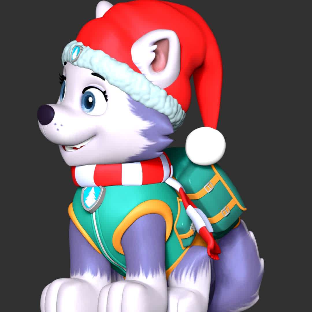Everest Christmas - Paw Patrol - **Let's celebrate Christmas with Everest Paw Patrol**

These information of model:

**- The height of current model is 20 cm and you can free to scale it.**

**- Format files: STL, OBJ to supporting 3D printing.**

Please don't hesitate to contact me if you have any issues question. - The best files for 3D printing in the world. Stl models divided into parts to facilitate 3D printing. All kinds of characters, decoration, cosplay, prosthetics, pieces. Quality in 3D printing. Affordable 3D models. Low cost. Collective purchases of 3D files.
