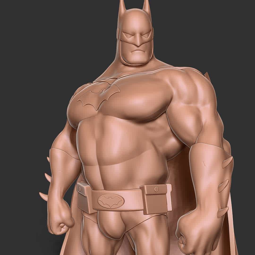 Fat Batman - Batman: Loose weight or you'll be as fat as I am.

When you purchase this model, you will own:

- STL, OBJ file with 8 separated files (with key to connect together) is ready for 3D printing.

- Zbrush original files (ZTL) for you to customize as you like.

This is version 1.0 of this model.

Hope you like him. Thanks for viewing! - The best files for 3D printing in the world. Stl models divided into parts to facilitate 3D printing. All kinds of characters, decoration, cosplay, prosthetics, pieces. Quality in 3D printing. Affordable 3D models. Low cost. Collective purchases of 3D files.