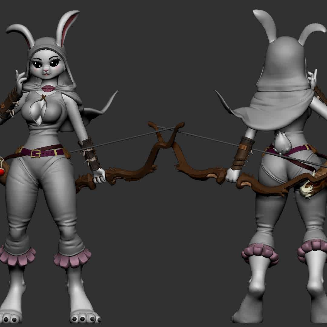 Female Archer Rabbit Harengon D&D - This model is inspired by the new 5th edition of Dungeons and Dragons, where the Harengons Rabbit folk are introduced.

The model is in 5 separate parts (Head, Bust, Waist, Legs, Bow). Printing all these parts and put them together is set to be 10 cm in total height (but you can scale it to whatever size you want).

I also include a version where there is no separate parts, it is just one piece, and this model is set to 28 mm (1.1 inches) in height, but you can scale it to whatever size you want.

Also check out my youtube-channel where I upload different videos, both 3D animations and 3D sculting timelapses.
https://www.youtube.com/kaptenr3
 - Os melhores arquivos para impressão 3D do mundo. Modelos stl divididos em partes para facilitar a impressão 3D. Todos os tipos de personagens, decoração, cosplay, próteses, peças. Qualidade na impressão 3D. Modelos 3D com preço acessível. Baixo custo. Compras coletivas de arquivos 3D.