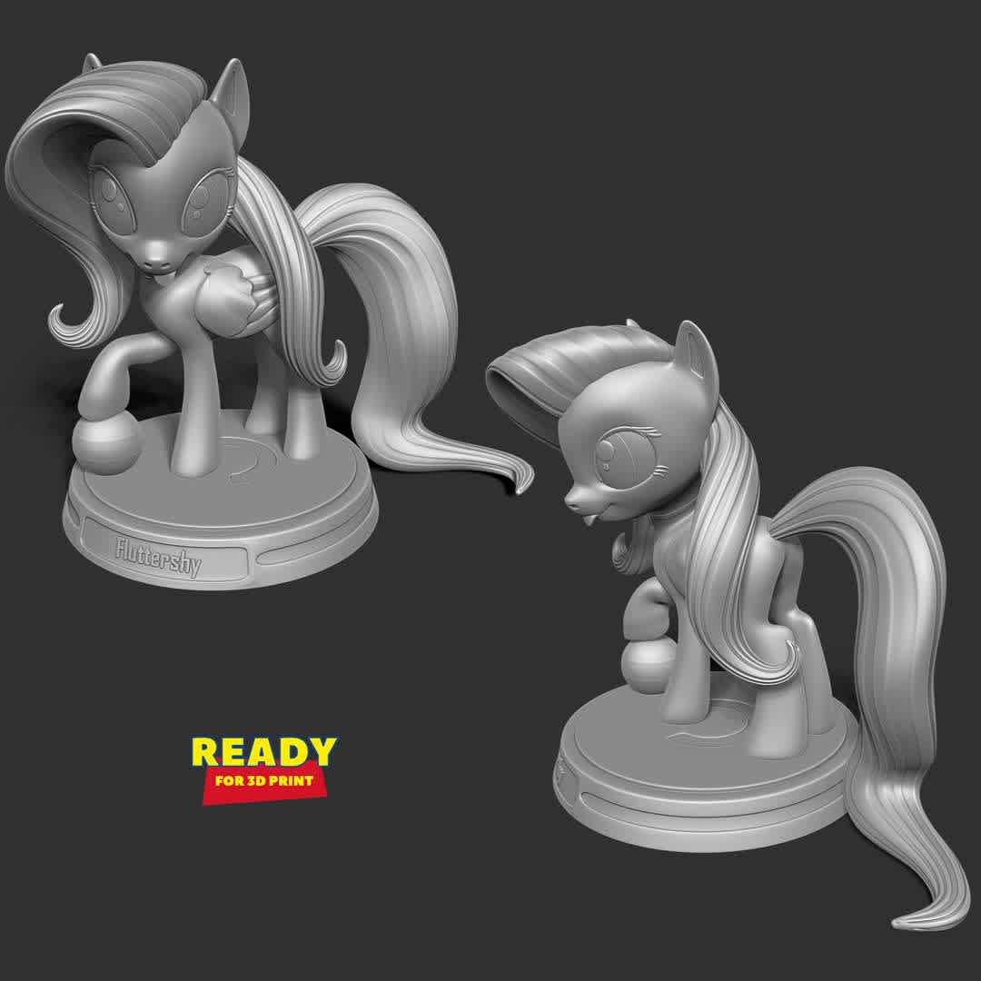 Fluttershy - Little Pony - "Fluttershy is a female Pegasus pony and one of the main characters of My Little Pony Friendship is Magic."

Basic parameters:

- STL format for 3D printing with 05 discrete objects
- Model height: 15cm
- Version 1.0: Polygons: 1761503 & Vertices: 924539

Model ready for 3D printing.

Please vote positively for me if you find this model useful. - Los mejores archivos para impresión 3D del mundo. Modelos Stl divididos en partes para facilitar la impresión 3D. Todo tipo de personajes, decoración, cosplay, prótesis, piezas. Calidad en impresión 3D. Modelos 3D asequibles. Bajo costo. Compras colectivas de archivos 3D.