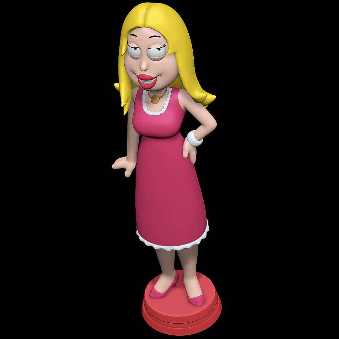 Francine Smith - American Dad - Good old Francine - The best files for 3D printing in the world. Stl models divided into parts to facilitate 3D printing. All kinds of characters, decoration, cosplay, prosthetics, pieces. Quality in 3D printing. Affordable 3D models. Low cost. Collective purchases of 3D files.