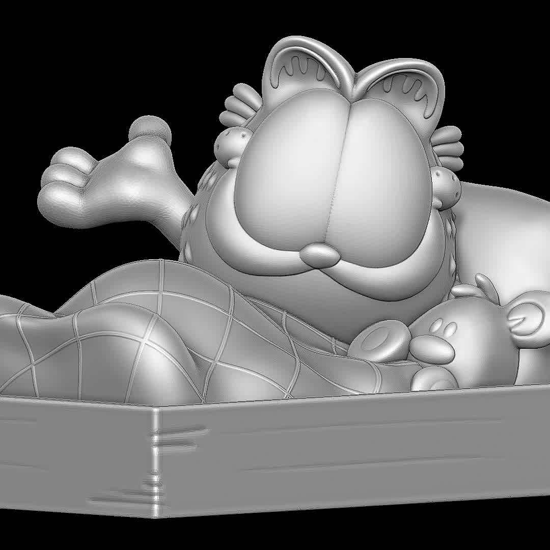 Garfield in Bed - Garfield happy in his bed.
 - Los mejores archivos para impresión 3D del mundo. Modelos Stl divididos en partes para facilitar la impresión 3D. Todo tipo de personajes, decoración, cosplay, prótesis, piezas. Calidad en impresión 3D. Modelos 3D asequibles. Bajo costo. Compras colectivas de archivos 3D.