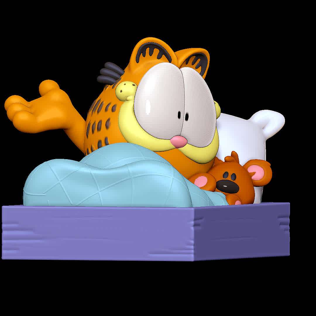 Garfield in Bed - Garfield happy in his bed.
 - Los mejores archivos para impresión 3D del mundo. Modelos Stl divididos en partes para facilitar la impresión 3D. Todo tipo de personajes, decoración, cosplay, prótesis, piezas. Calidad en impresión 3D. Modelos 3D asequibles. Bajo costo. Compras colectivas de archivos 3D.