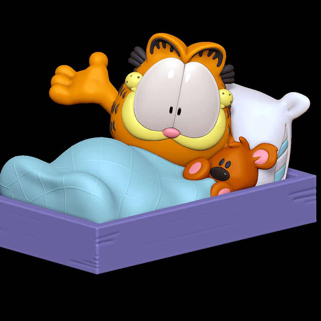 Garfield in Bed - Garfield happy in his bed.
 - Los mejores archivos para impresión 3D del mundo. Modelos Stl divididos en partes para facilitar la impresión 3D. Todo tipo de personajes, decoración, cosplay, prótesis, piezas. Calidad en impresión 3D. Modelos 3D asequibles. Bajo costo. Compras colectivas de archivos 3D.