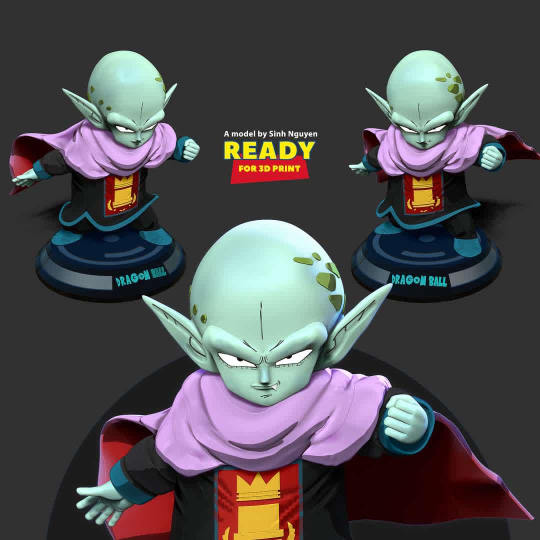 Garlic Junior - Dragon Ball Z - "Garlic Jr. is a Makyan from the Dragon Ball Z series. He is the main antagonist in the movie Dragon Ball Z: Dead Zone."

Basic parameters:

- STL, OBJ format for 3D printing with 06 discrete objects
- ZTL format for Zbrush (version 2002.0.2 or later)
- Model height: 15cm
- Version 1.0: Polygons: 946417 & Vertices: 563789

Model ready for 3D printing.

Please vote positively for me if you find this model useful. - Los mejores archivos para impresión 3D del mundo. Modelos Stl divididos en partes para facilitar la impresión 3D. Todo tipo de personajes, decoración, cosplay, prótesis, piezas. Calidad en impresión 3D. Modelos 3D asequibles. Bajo costo. Compras colectivas de archivos 3D.