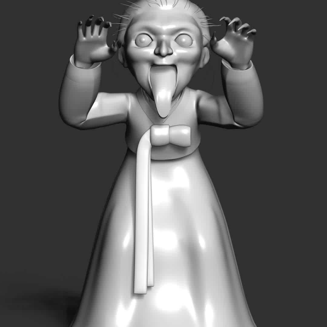 Ghost Grandmother - Halloween - **Welcome to Halloween 2022**

These information details of this model:

 - Files format: STL, OBJ (included 02 separated files is ready for 3D printing). 
 - Zbrush original file (ZTL) for you to customize as you like.
 - The height is 15 cm
 - Parameters design: Polygons: 373767 & Vertices: 192248
 - The version 1.0 

Hope you like her.
Don't hesitate to contact me if there are any problems during printing the model - The best files for 3D printing in the world. Stl models divided into parts to facilitate 3D printing. All kinds of characters, decoration, cosplay, prosthetics, pieces. Quality in 3D printing. Affordable 3D models. Low cost. Collective purchases of 3D files.