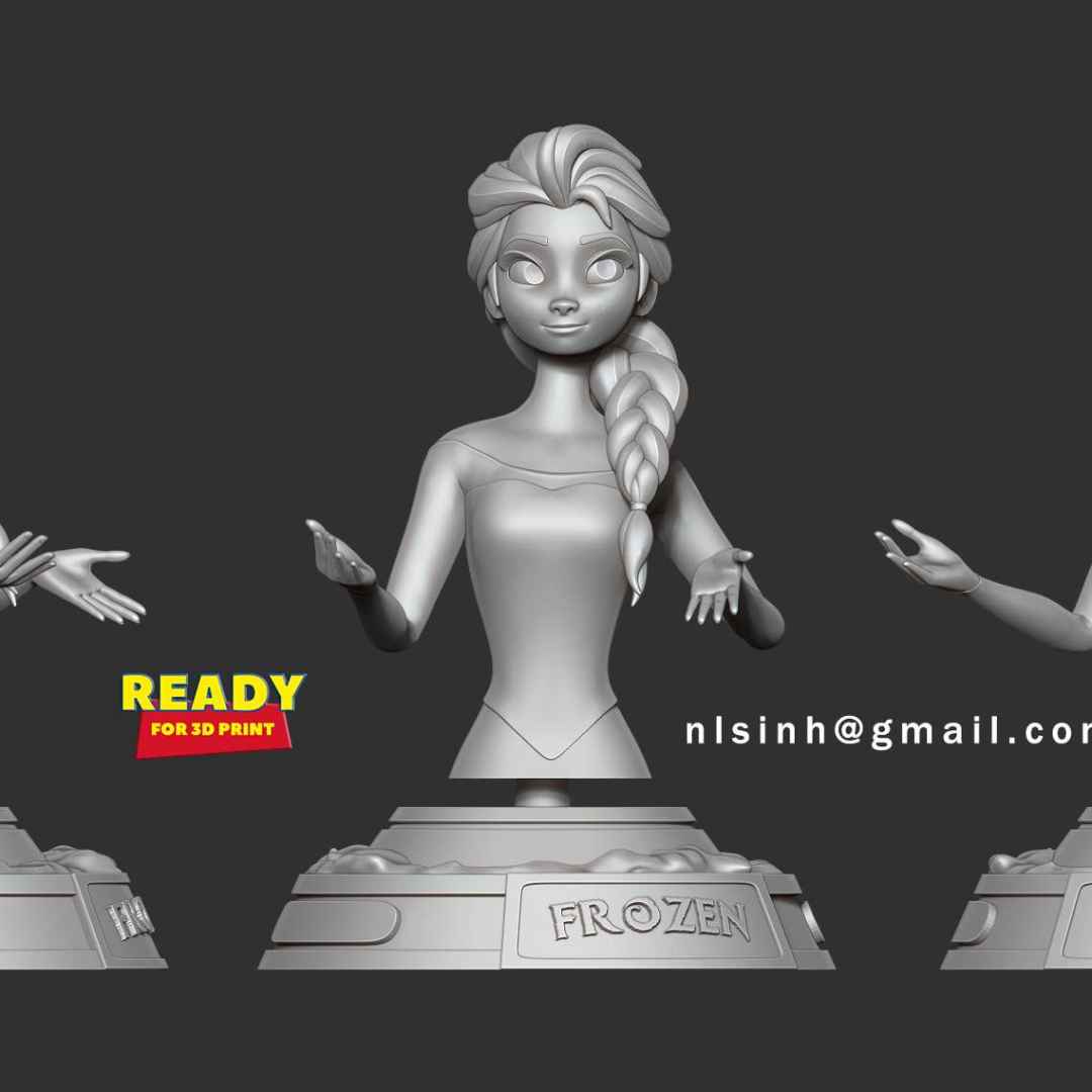 Elsa bust - > **Elsa: **Happy New Year! May our world have a new year 2021 filled with joy and happiness!

When purchasing this model, you will own:

**- STL file with 03 separated files (with key to connect together) is ready for 3D printing.**

Don't be shy, ask me questions if you have any questions.

Hope you like it. Thanks for viewing! - Los mejores archivos para impresión 3D del mundo. Modelos Stl divididos en partes para facilitar la impresión 3D. Todo tipo de personajes, decoración, cosplay, prótesis, piezas. Calidad en impresión 3D. Modelos 3D asequibles. Bajo costo. Compras colectivas de archivos 3D.