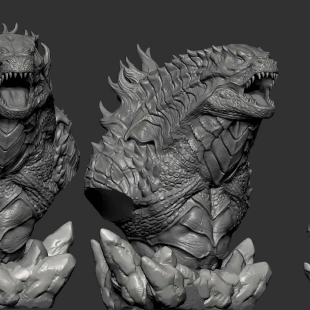 Godzilla bust - 1 love monsters and I am a fan of Godzilla. This is a bust-godzilla statue that I created to treat my impatience with the scheduled release date. has been cut and ready to print - The best files for 3D printing in the world. Stl models divided into parts to facilitate 3D printing. All kinds of characters, decoration, cosplay, prosthetics, pieces. Quality in 3D printing. Affordable 3D models. Low cost. Collective purchases of 3D files.