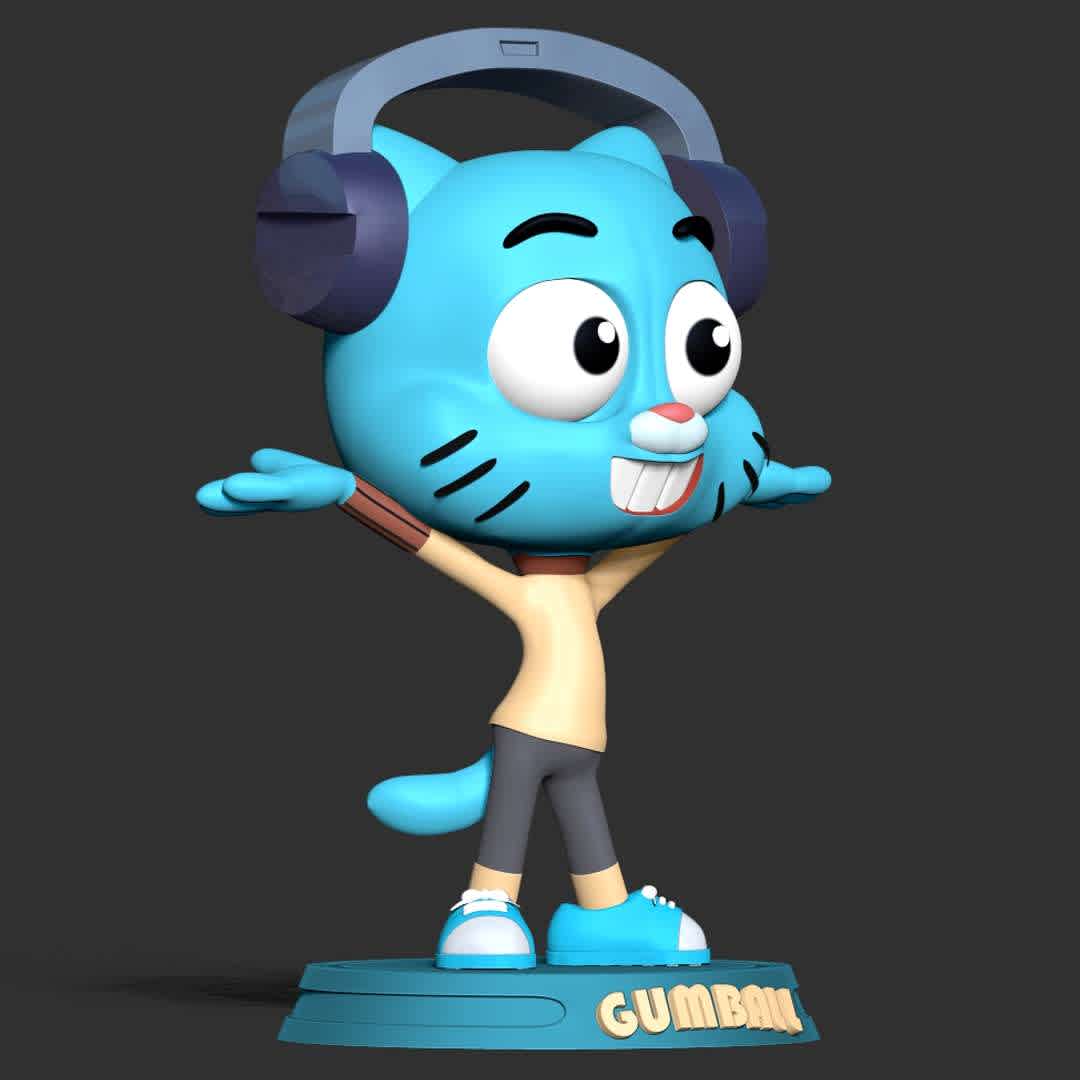 Gumball Watterson - A 12-year-old cat, Gumball Watterson, is a famous British cartoon character.

When you purchase this model, you will own:

-STL, OBJ file with 04 separated files (with key to connect together) is ready for 3D printing.

-Zbrush original files (ZTL) for you to customize as you like.

This is version 1.0 of this model.

Hope you like him. Thanks for viewing! - The best files for 3D printing in the world. Stl models divided into parts to facilitate 3D printing. All kinds of characters, decoration, cosplay, prosthetics, pieces. Quality in 3D printing. Affordable 3D models. Low cost. Collective purchases of 3D files.