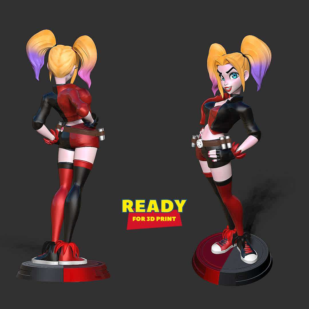 Harley Quinn Stylized - "This model for Fanart."

Basic parameters:

- STL, OBJ format for 3D printing with 08 discrete objects
- ZTL format for Zbrush (version 2002.0.2 or later)
- Model height: 25cm
- Version 1.0: Polygons: 1944258 & Vertices: 1027214

Model ready for 3D printing.

Please vote positively for me if you find this model useful. - The best files for 3D printing in the world. Stl models divided into parts to facilitate 3D printing. All kinds of characters, decoration, cosplay, prosthetics, pieces. Quality in 3D printing. Affordable 3D models. Low cost. Collective purchases of 3D files.