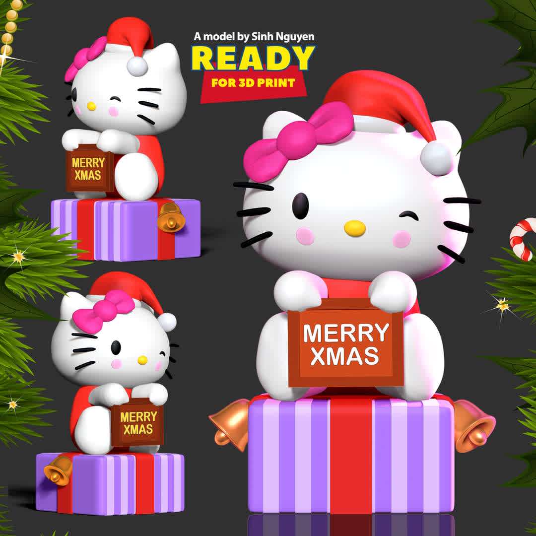 Hello Kitty - Merry Christmas - Merry Christmas everyone and good luck in the new year!

Basic parameters:

- STL, OBJ format for 3D printing with 3 discrete objects
- ZTL format for Zbrush (version 2019.1.2 or later)
- Model height: 15cm
- Version 1.0 - Polygons: 882577 & Vertices: 543074

Model ready for 3D printing.

Please vote positively for me if you find this model useful. - Os melhores arquivos para impressão 3D do mundo. Modelos stl divididos em partes para facilitar a impressão 3D. Todos os tipos de personagens, decoração, cosplay, próteses, peças. Qualidade na impressão 3D. Modelos 3D com preço acessível. Baixo custo. Compras coletivas de arquivos 3D.