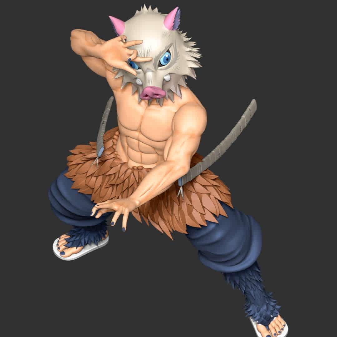 Inosuke Hashibira Boar Face Mask - **Inosuke Hashibira is one of the main characters of Demon Slayer: Kimetsu no Yaiba.**

**This is the model include 2 head: boar face mask & face no mask. So you can use & switch between them**

**The model ready for 3D printing.**

These information of model:

**- Format files: STL, OBJ to supporting 3D printing.**

**- Can be assembled without glue (glue is optional)**

**- Split down to 6 parts**

**- The height of current model is 20 cm and you can free to scale it.**

**- ZTL format for Zbrush for you to customize as you like.**

Please don't hesitate to contact me if you have any issues question.

If you see this model useful, please vote positively for it. - Los mejores archivos para impresión 3D del mundo. Modelos Stl divididos en partes para facilitar la impresión 3D. Todo tipo de personajes, decoración, cosplay, prótesis, piezas. Calidad en impresión 3D. Modelos 3D asequibles. Bajo costo. Compras colectivas de archivos 3D.