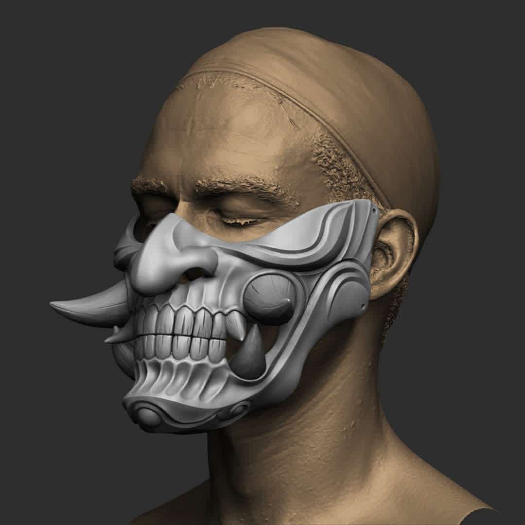 Japanese Noh Oni Half Mask 2 3D print model - This is a 3D STL file for CNC machine, that is compatible with Aspire, Artcam, and also other platforms that support the STL format(Blender, Zbrush, Maya, etc...) File for print it personally on a 3d printer. The size of this design is adjustable to your needs. After Payment You will get directly the link to Download This design was made by the Maskitto team. All the rights belong to the creators, therefore, it is forbidden to resell nor share this design as a digital file. However, you are allowed to sell the product that you carve in wood or other material on your CNC from our file Feel free to contact for every issue or information.The Mask is sized for a standard adult's head. Print size mask without claws: length - 155 mm/ width - 170 mm/ height - 135 mm Recommended settings for printing:Print with at least 15-20% infill,Layer Height 0.1 - 0.16 mm - The best files for 3D printing in the world. Stl models divided into parts to facilitate 3D printing. All kinds of characters, decoration, cosplay, prosthetics, pieces. Quality in 3D printing. Affordable 3D models. Low cost. Collective purchases of 3D files.