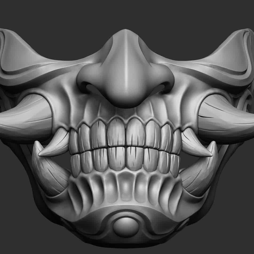 Japanese Noh Oni Half Mask 2 3D print model - This is a 3D STL file for CNC machine, that is compatible with Aspire, Artcam, and also other platforms that support the STL format(Blender, Zbrush, Maya, etc...) File for print it personally on a 3d printer. The size of this design is adjustable to your needs. After Payment You will get directly the link to Download This design was made by the Maskitto team. All the rights belong to the creators, therefore, it is forbidden to resell nor share this design as a digital file. However, you are allowed to sell the product that you carve in wood or other material on your CNC from our file Feel free to contact for every issue or information.The Mask is sized for a standard adult's head. Print size mask without claws: length - 155 mm/ width - 170 mm/ height - 135 mm Recommended settings for printing:Print with at least 15-20% infill,Layer Height 0.1 - 0.16 mm - Los mejores archivos para impresión 3D del mundo. Modelos Stl divididos en partes para facilitar la impresión 3D. Todo tipo de personajes, decoración, cosplay, prótesis, piezas. Calidad en impresión 3D. Modelos 3D asequibles. Bajo costo. Compras colectivas de archivos 3D.