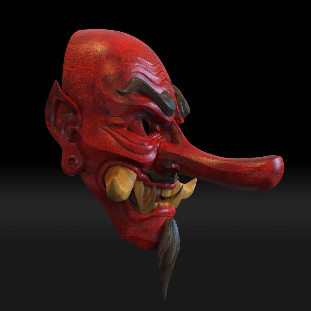 Japanese Tengu Smile Mask 3D print model - This is a 3D STL file for CNC machine, that is compatible with Aspire, Artcam, and also other platforms that support the STL format(Blender, Zbrush, Maya, etc...) File for print it personally on a 3d printer. The size of this design is adjustable to your needs. After Payment You will get directly the link to Download This design was made by the Maskitto team. All the rights belong to the creators, therefore, it is forbidden to resell nor share this design as a digital file. However, you are allowed to sell the product that you carve in wood or other material on your CNC from our file Feel free to contact for every issue or information.The Mask is sized for a standard adult's head.The Tengu mask is very detailed and has a wood texture, so after printing and painting the mask will look like it was made of wood.You can see the sizes of the masks for printing in the pictures. Print size mask without nose: length - 220/ width - 210mm/ height - 220 mm. Recommended settings for printing:Print with at least 15-20% infill,Layer Height 0.12 - 0.16 mm. - Os melhores arquivos para impressão 3D do mundo. Modelos stl divididos em partes para facilitar a impressão 3D. Todos os tipos de personagens, decoração, cosplay, próteses, peças. Qualidade na impressão 3D. Modelos 3D com preço acessível. Baixo custo. Compras coletivas de arquivos 3D.