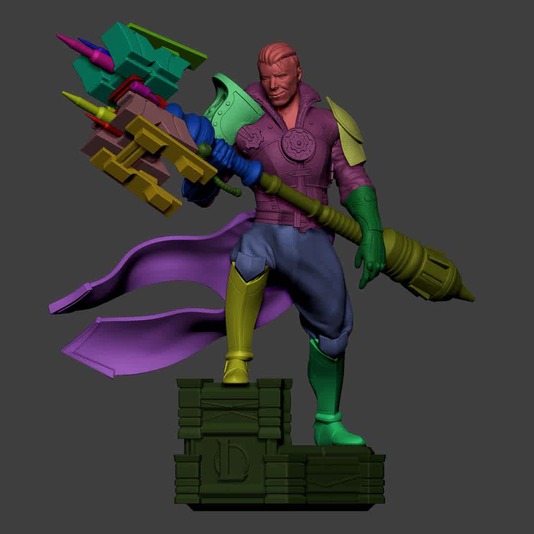 Jayce - League of Legends - Champion Jayce from the game League of Legends - The best files for 3D printing in the world. Stl models divided into parts to facilitate 3D printing. All kinds of characters, decoration, cosplay, prosthetics, pieces. Quality in 3D printing. Affordable 3D models. Low cost. Collective purchases of 3D files.