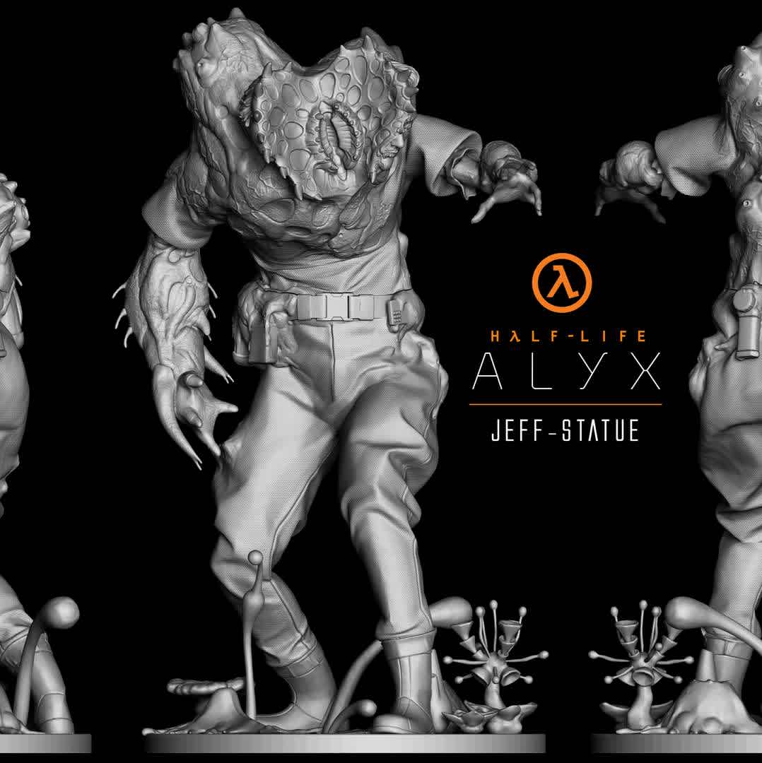 Jeff - Half-Life: Alyx - Model based on the 2020 VR game Half-Life: Alyx.
Jeff is a blind and hostile Xen monster that comes to life in this beautiful decorative piece measuring 200mm in height.
Divided into parts for better printing.

This STL and the resulting printout are for the purchaser's personal use only, and you are not permitted to modify, share or resell my work (Digital or Physical). Please support the artist and his works. - Os melhores arquivos para impressão 3D do mundo. Modelos stl divididos em partes para facilitar a impressão 3D. Todos os tipos de personagens, decoração, cosplay, próteses, peças. Qualidade na impressão 3D. Modelos 3D com preço acessível. Baixo custo. Compras coletivas de arquivos 3D.