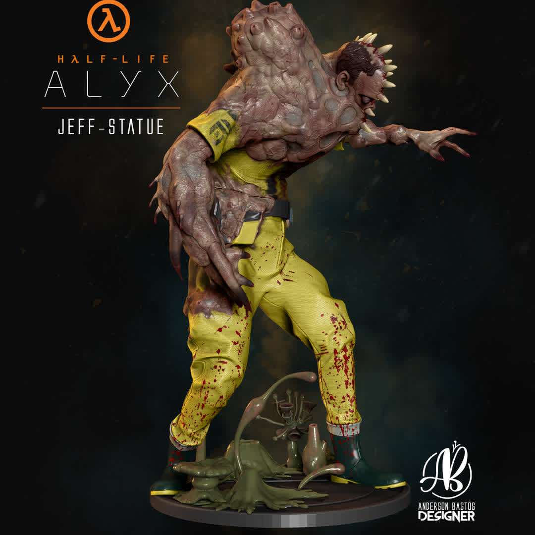 Jeff - Half-Life: Alyx - Model based on the 2020 VR game Half-Life: Alyx.
Jeff is a blind and hostile Xen monster that comes to life in this beautiful decorative piece measuring 200mm in height.
Divided into parts for better printing.

This STL and the resulting printout are for the purchaser's personal use only, and you are not permitted to modify, share or resell my work (Digital or Physical). Please support the artist and his works. - The best files for 3D printing in the world. Stl models divided into parts to facilitate 3D printing. All kinds of characters, decoration, cosplay, prosthetics, pieces. Quality in 3D printing. Affordable 3D models. Low cost. Collective purchases of 3D files.