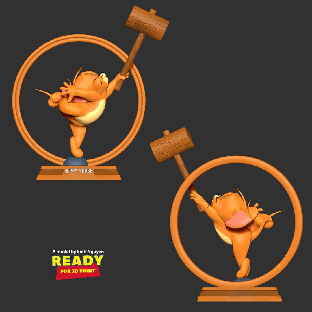 Jerry Mouse - "Gerald Jinx Jerry Mouse is a fictional character and one of the two titular characters in Metro-Goldwyn-Mayer's series of Tom and Jerry."

Basic parameters:

- STL, OBJ format for 3D printing with 03 discrete objects
- ZTL format for Zbrush (version 2019.1.2 or later)
- Model height: 18cm
- Version 1.0 - Polygons: 684131 & Vertices: 360498

Model ready for 3D printing.

Please vote positively for me if you find this model useful. - The best files for 3D printing in the world. Stl models divided into parts to facilitate 3D printing. All kinds of characters, decoration, cosplay, prosthetics, pieces. Quality in 3D printing. Affordable 3D models. Low cost. Collective purchases of 3D files.