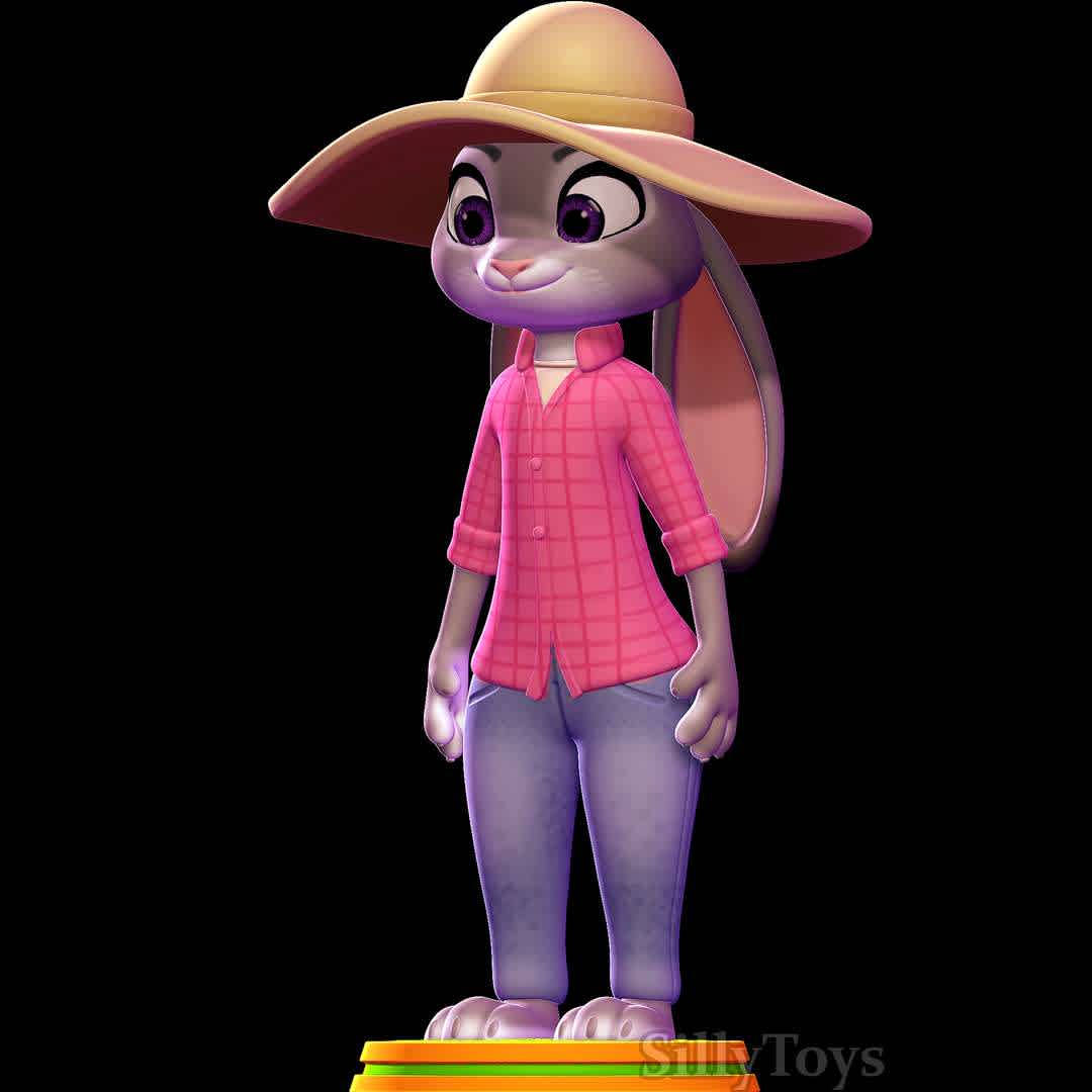 judy hopps farmer - zootopia - judy hopps with farmer outfit.
 - The best files for 3D printing in the world. Stl models divided into parts to facilitate 3D printing. All kinds of characters, decoration, cosplay, prosthetics, pieces. Quality in 3D printing. Affordable 3D models. Low cost. Collective purchases of 3D files.