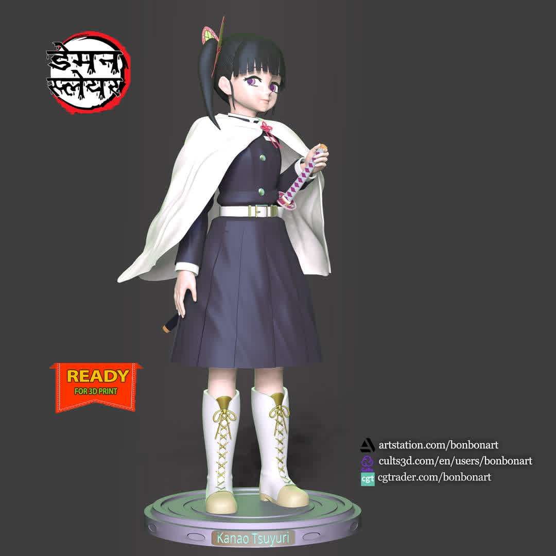 Kanao Tsuyuri - Demon Slayer - When you purchase this model, you will own:
- STL, OBJ file with 07 separated files (included key to connect parts) is ready for 3D printing.
 - Zbrush original files (ZTL) for you to customize as you like.

This is version 1.0 of this model.
Thanks for viewing! Hope you like her. - The best files for 3D printing in the world. Stl models divided into parts to facilitate 3D printing. All kinds of characters, decoration, cosplay, prosthetics, pieces. Quality in 3D printing. Affordable 3D models. Low cost. Collective purchases of 3D files.
