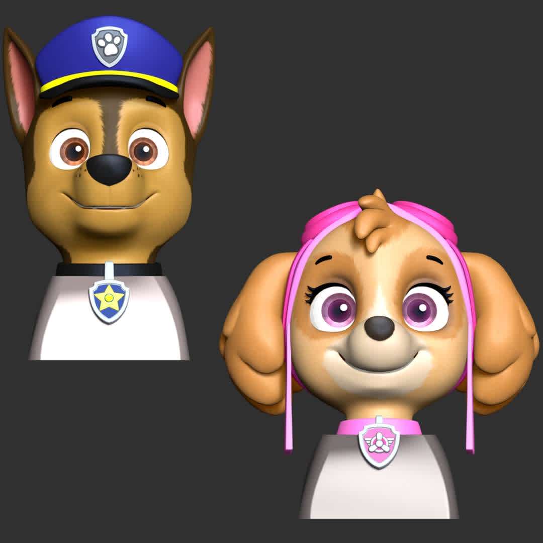 Keycap Chase Skye - Paw Patrol - The Chase & Skye for keycaps

**- Format files: STL, OBJ to supporting 3D printing.**

Please don't hesitate to contact me if you have any issues question. - The best files for 3D printing in the world. Stl models divided into parts to facilitate 3D printing. All kinds of characters, decoration, cosplay, prosthetics, pieces. Quality in 3D printing. Affordable 3D models. Low cost. Collective purchases of 3D files.