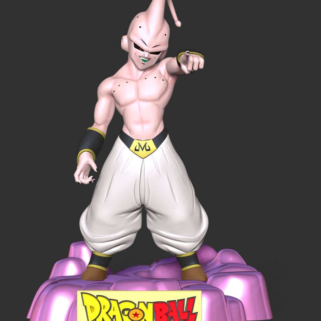 Kid Buu - Dragon Ball Fanart - Kid Buu (魔ま人じんブウ　（純じゅん粋すい） Majin Bū　(Junsui), lit. "Demon Person Boo (Pure)") is the original, pure form of Majin Buu.

These information details of this model:

 - Files format: STL, OBJ (included 03 separated files is ready for 3D printing). 
 - Zbrush original file (ZTL) for you to customize as you like.
 - The height is 16 cm
 - The version 1.0 

Hope you like him.
Don't hesitate to contact me if there are any problems during printing the model.  - The best files for 3D printing in the world. Stl models divided into parts to facilitate 3D printing. All kinds of characters, decoration, cosplay, prosthetics, pieces. Quality in 3D printing. Affordable 3D models. Low cost. Collective purchases of 3D files.